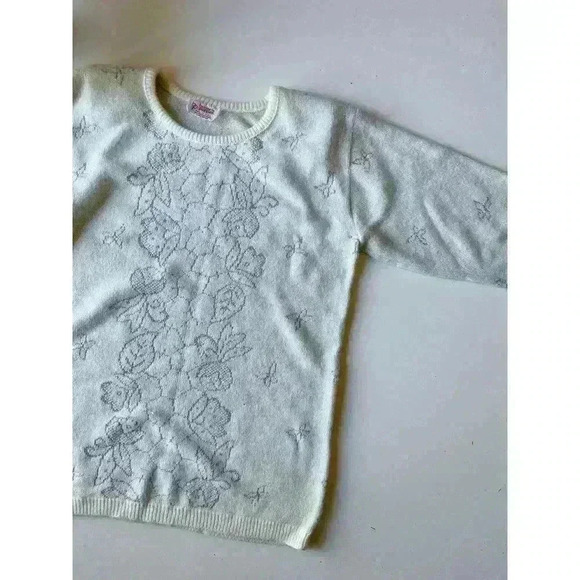 1980’s Beldoch Popper pullover‎ sweater white tinsel floral loose small medium - Picture 4 of 8
